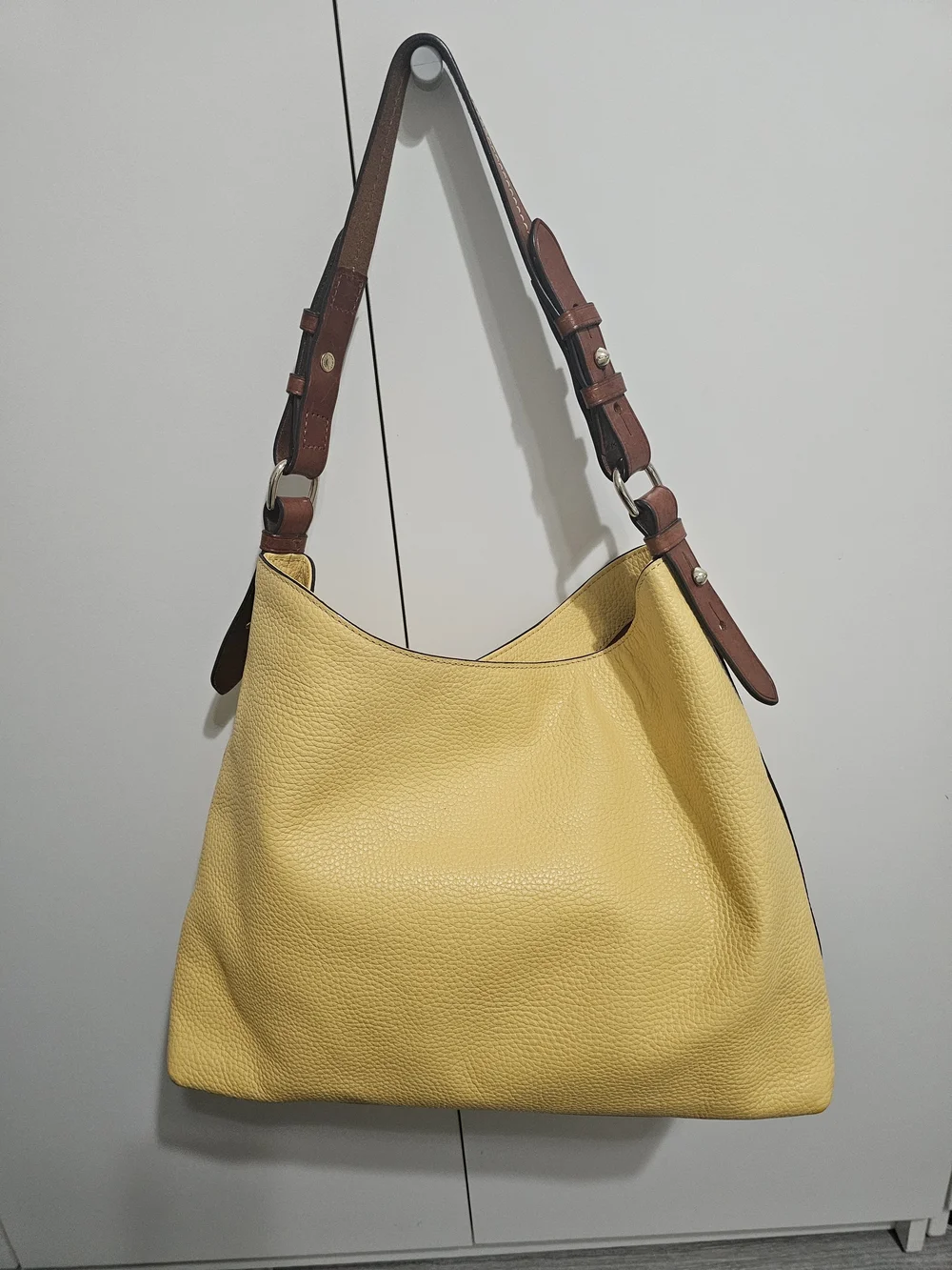 Dooney & Bourke Yellow Pebbled Leather Hobo with Brown Trim